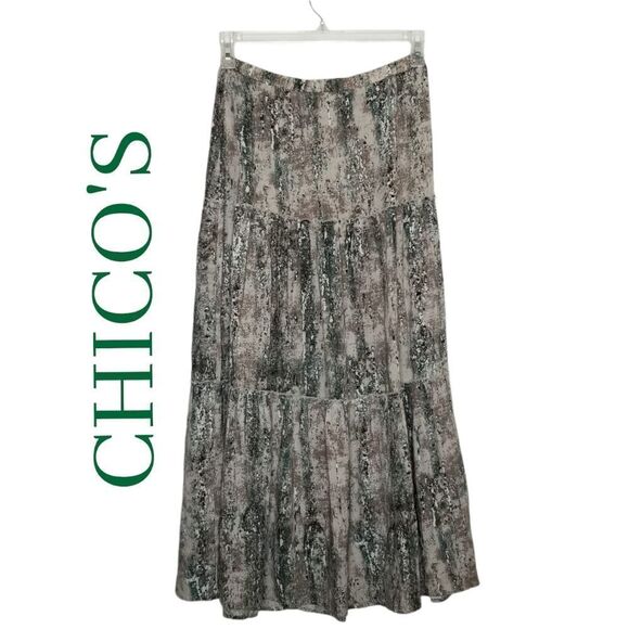 Chico's Midi Camo Calf‎ Boho Tiered Ruffle Skirt - Picture 13 of 13
